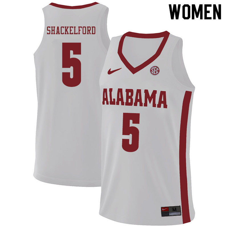 Women #5 Jaden Shackelford Alabama Crimson Tide College Basketball Jerseys Sale-White